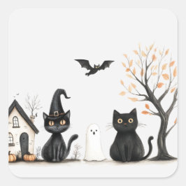 Niedlich Black Cats Halloween-Party Quadratischer Aufkleber