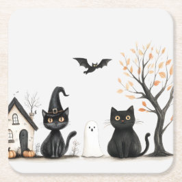 Niedlich Black Cats Halloween-Party Rechteckiger Pappuntersetzer
