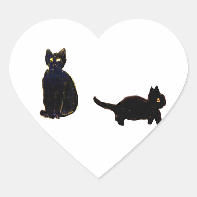 Niedlich Black Cats Kitty Herz-Aufkleber (Vorderseite)