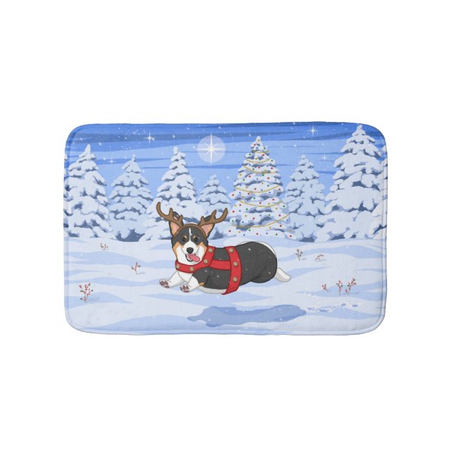 Niedlich Black Corgi Weihnachts-Rentierkostüm Badematte (Vorderseite)