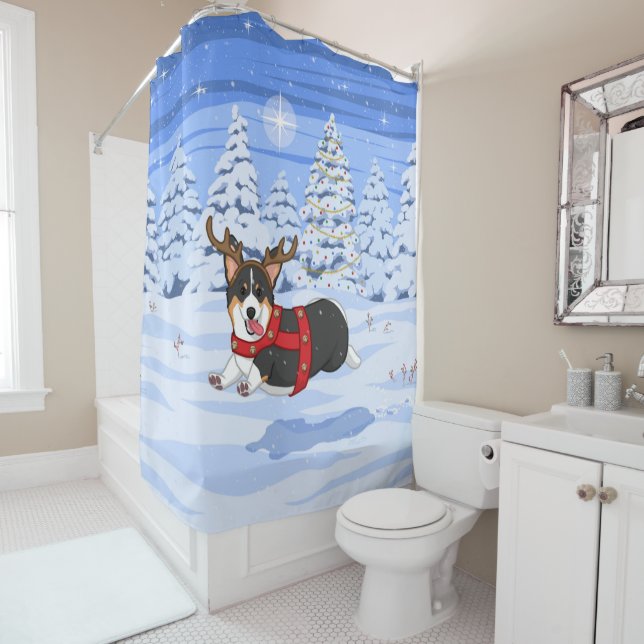 Niedlich Black Corgi Weihnachts-Rentierkostüm Duschvorhang (Beispiel)