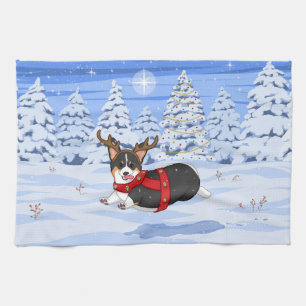 Niedlich Black Corgi Weihnachts-Rentierkostüm Geschirrtuch