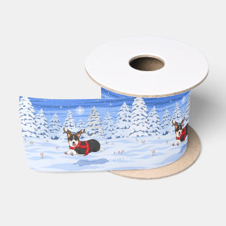 Niedlich Black Corgi Weihnachts-Rentierkostüm Satinband