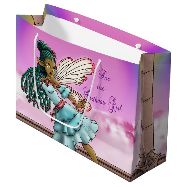 Niedlich Black Fairy Birthday Große Geschenktüte (Vorderseite Schrägansicht)