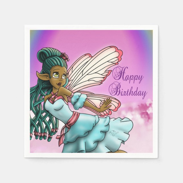 Niedlich Black Fairy Birthday Serviette (Vorderseite)