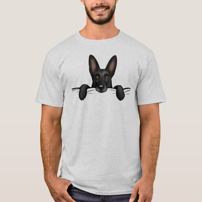 Niedlich Black German Shepherd Dog Peeking T-Shirt (Vorderseite)