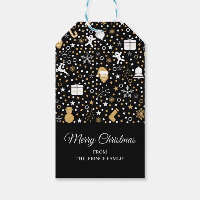 Niedlich Black Gold Polka Dos Skript Weihnachtswei Geschenkanhänger (Vorderseite)