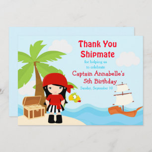Niedlich Black Hair Pirate Girl Geburtstagsparty Dankeskarte