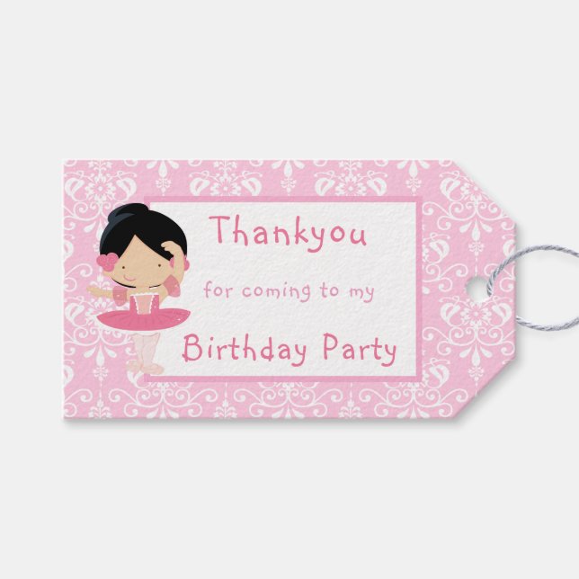 Niedlich Black Haired Ballerina 'Danke' Geschenkma Geschenkanhänger (Vorderseite (Horizontal))