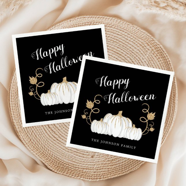 Niedlich Black Happy Halloween Pumpkin Napkins Serviette (Cute Black Happy Halloween Pumpkin Napkins)