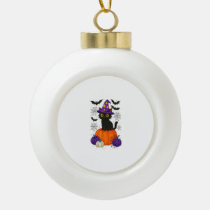 Niedlich Black Hexe Kat Pumpkin Halloween Kostüm F Keramik Kugel-Ornament