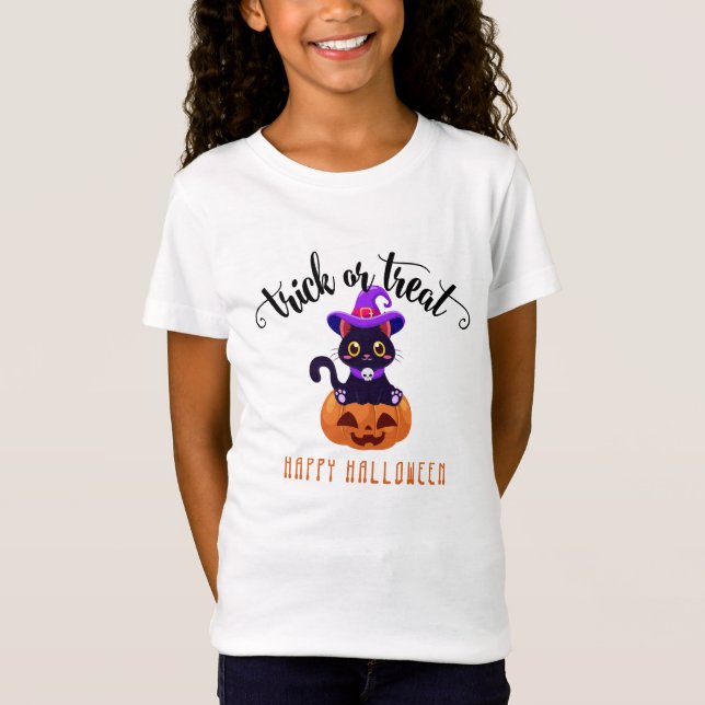 Niedlich Black Hexenkatze KatzenkürbisHalloween Cu T-Shirt (Vorderseite)