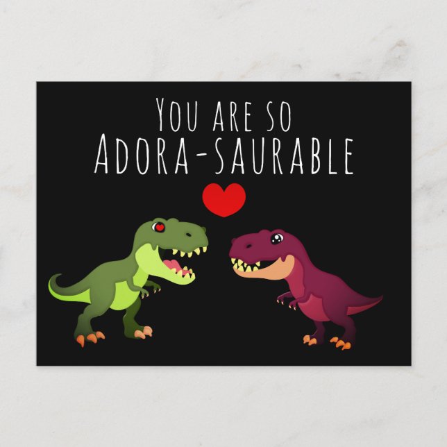Niedlich Black Kawaii Dinosaur Pun Valentinstag Postkarte (Vorderseite)