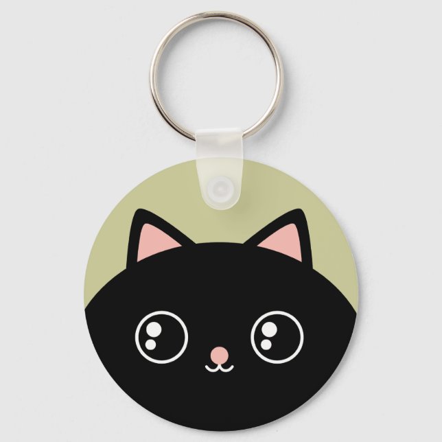 Niedlich Black Kawaii Kitty Round Schlüsselanhänge Schlüsselanhänger (Vorderseite)