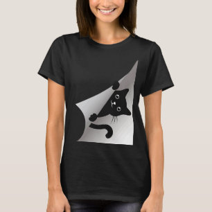 Niedlich Black Kitten Cat Peeking Kitty T-Shirt