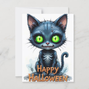 Niedlich Black Kitten Halloween Whimsical Cat Love Postkarte