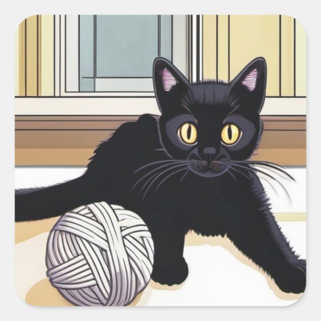 Niedlich Black Kitten Quadratischer Aufkleber (Vorderseite)