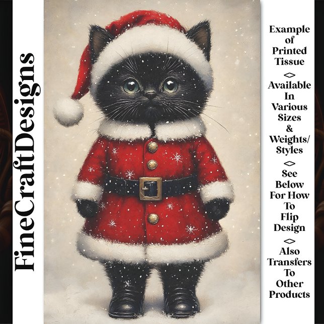 Niedlich Black Kitten Santa Claus Outfit BW1 Decou Seidenpapier (Von Creator hochgeladen)