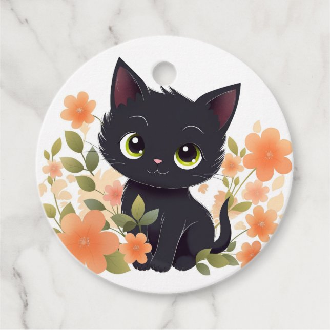 Niedlich Black Kitten Vielen Dank Geschenkanhänger (Vorderseite)