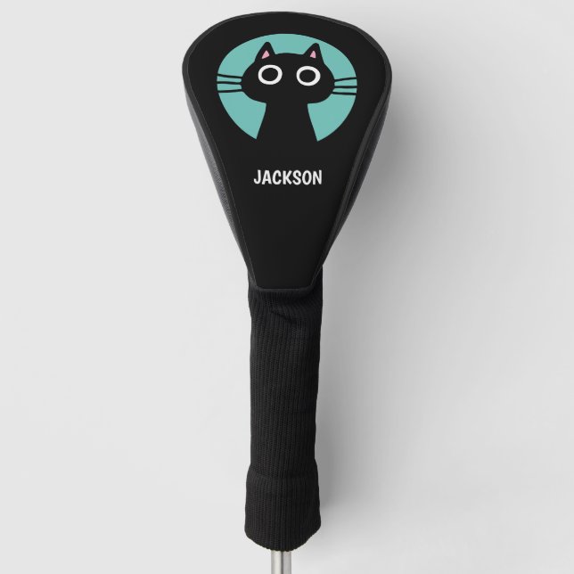 Niedlich Black Kitty Cat | Cool Kitten Personalisi Golf Headcover (Vorderseite)