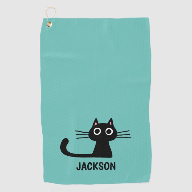 Niedlich Black Kitty Cat | Cool Kitten Personalisi Golfhandtuch (Vorderseite)