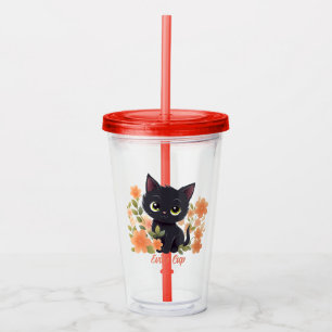 Niedlich Black Kitty Kawaii Chibi Acryltrinkbecher