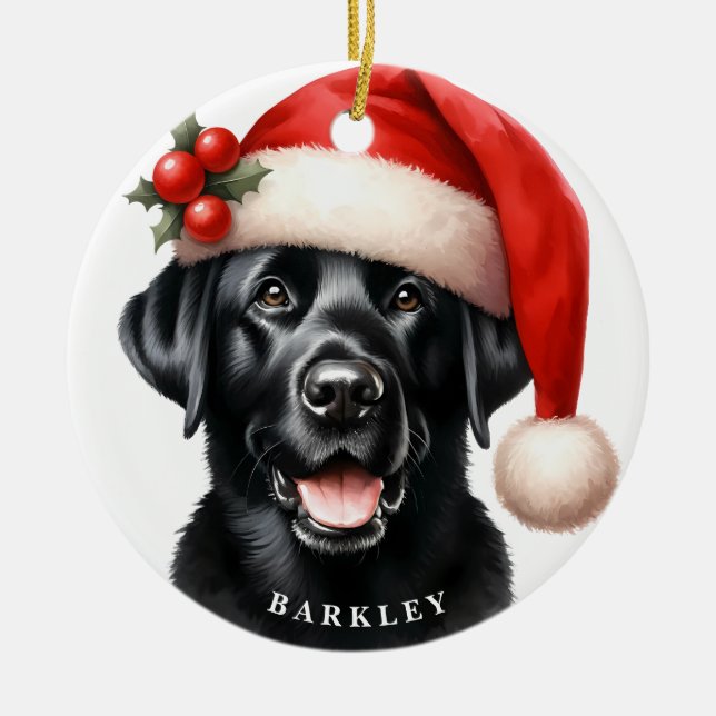 Niedlich Black Labrador Retriever Santa Dog Weihna Keramik Ornament (Vorne)