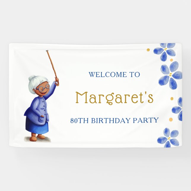 Niedlich Black Lady Floral 80. Geburtstag Banner (Horizontal)