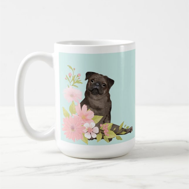 Niedlich Black MOPS Cartoon Style Tasse (Links)