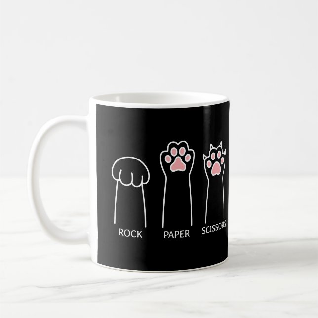 Niedlich Black Pink Funny Cat Rock Paper Scissemme Kaffeetasse (Links)