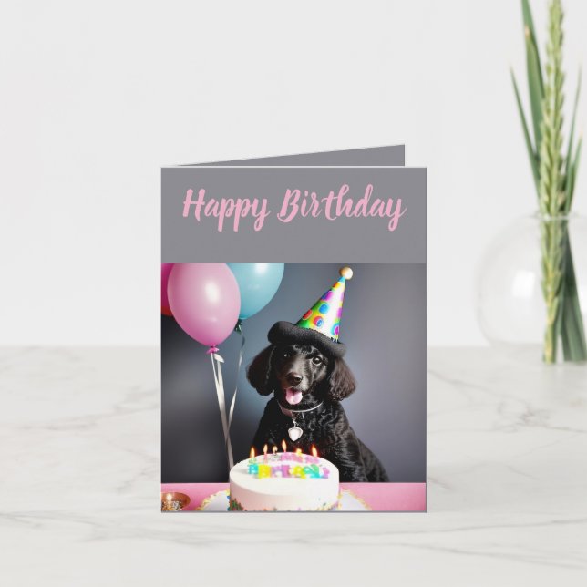Niedlich Black Poodle Birthday Karte (Vorderseite)