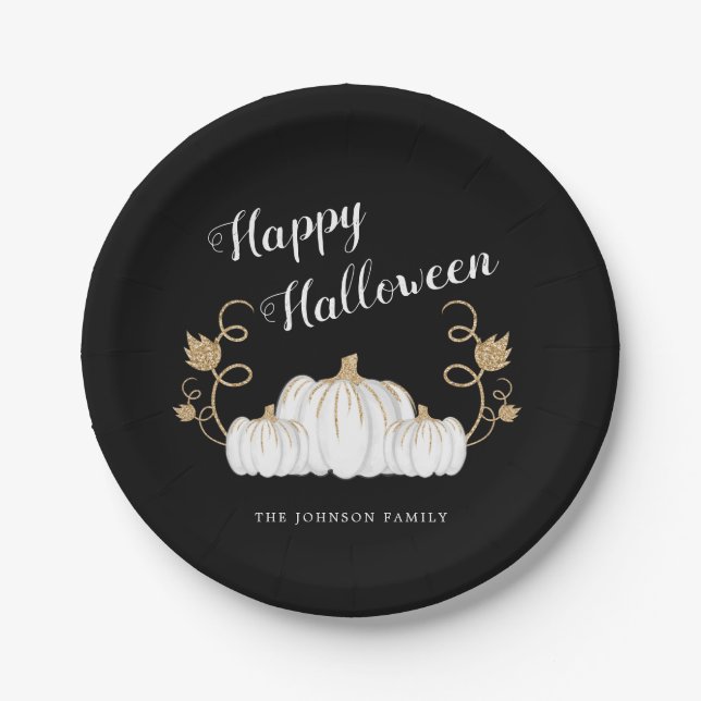 Niedlich Black Pumpkin Happy Halloween Pappteller (Vorderseite)