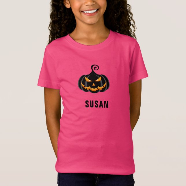 Niedlich Black Pumpkin Individuelle Name Halloween T-Shirt (Vorderseite)