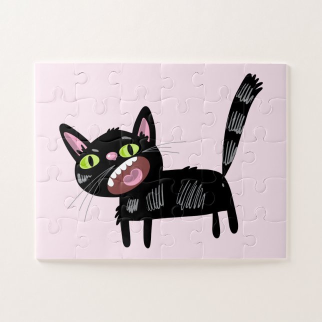 Niedlich Black Scruffy Cartoon Kitten Cat (Horizontal)
