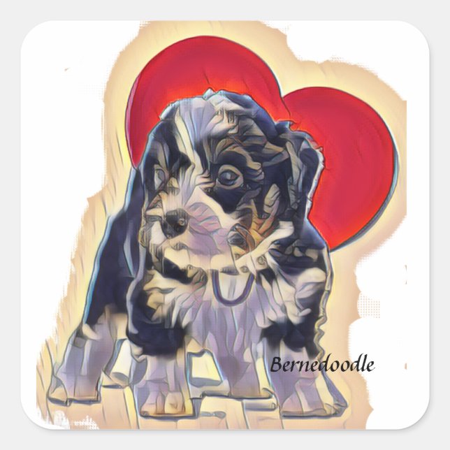 Niedlich Black Tan Bernedoodle Quadratischer Aufkleber (Vorderseite)