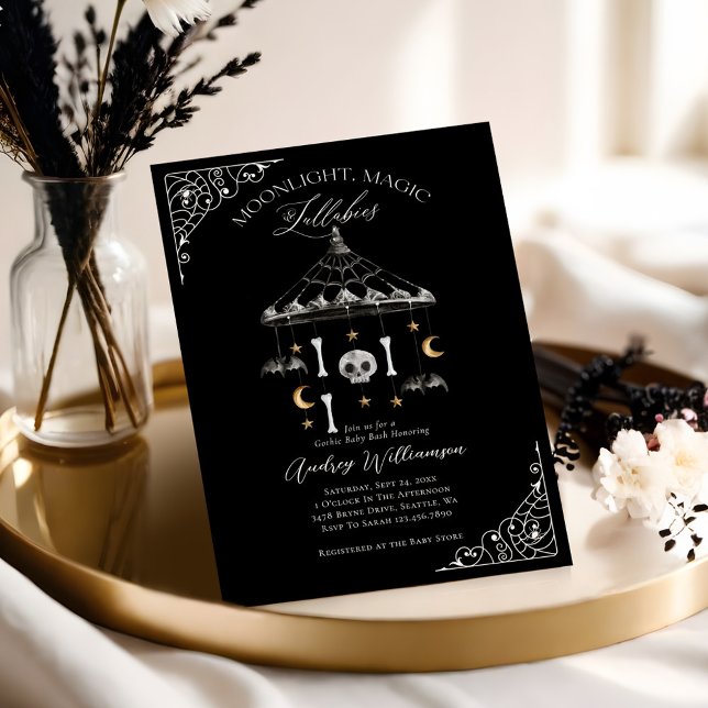Niedlich Black Vintag Goth Mobile Spooky Kinderdus Einladung (Cute Black Vintage Goth Mobile Spooky Baby Shower Invitation)