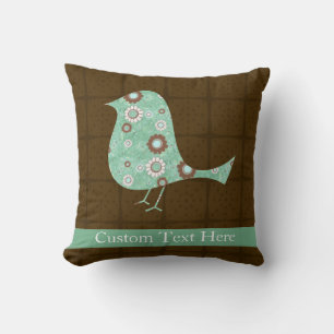 Niedlich-Blau-Braun-Muster-Bird Kissen