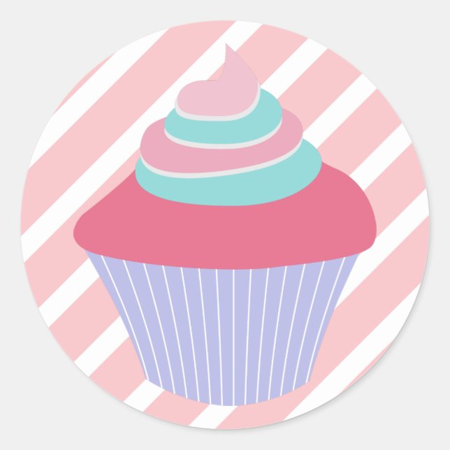 Niedlich Blau-Pink-Kuchen mit Streifen Runder Aufkleber (Vorderseite)
