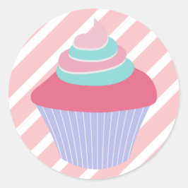 Niedlich Blau-Pink-Kuchen mit Streifen Runder Aufkleber
