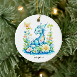 Niedlich Blau Türkis Grüner Drache Personalisiert Keramik Ornament