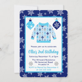 Niedlich Blau und Grau Weihnachten Jumper Geburtst Einladung