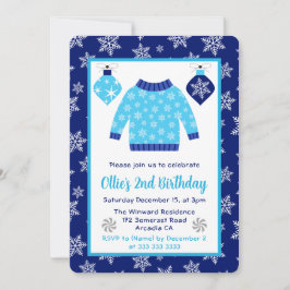 Niedlich Blau und Grau Weihnachten Jumper Geburtst Einladung