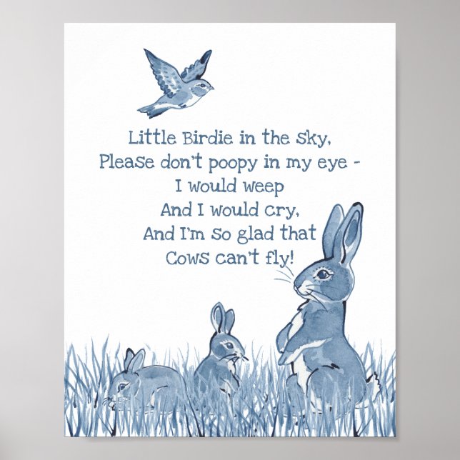 Niedlich Blau & Weiß Kaninchen Kinderzimmer Rhyton Poster (Vorne)