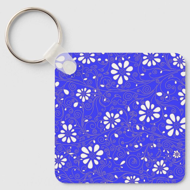 Niedlich-blaue Blume Schlüsselanhänger (Vorderseite)
