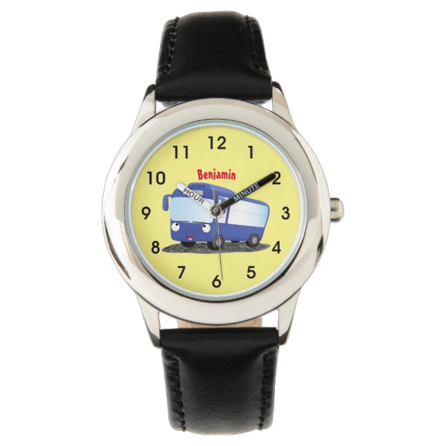 Niedlich-blaue Cartoon-Abbildung Armbanduhr (Vorderseite)
