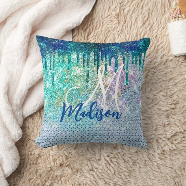Niedlich-blaue Iridescent-Einhorn-Imitate Glitzer- Kissen (Decke)