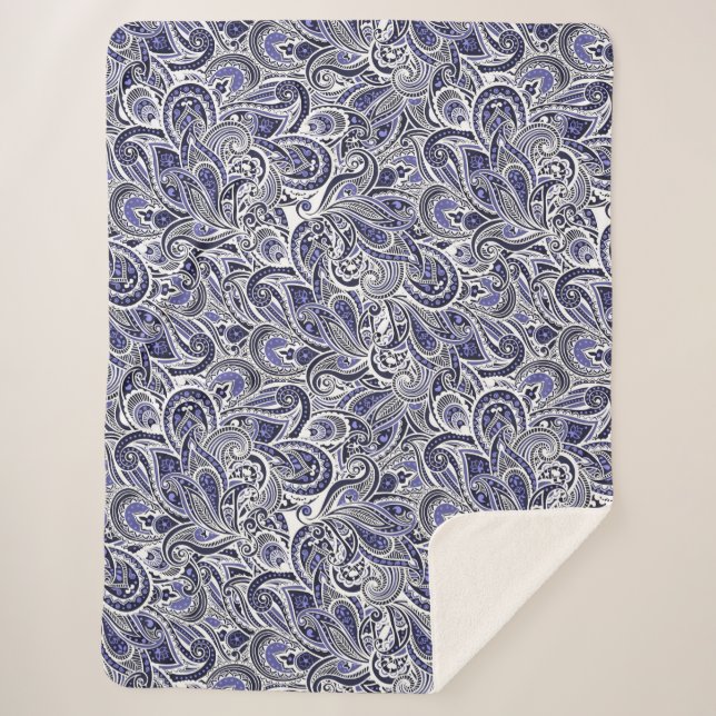 Niedlich-blaue Paisley-Muster Sherpadecke (Vorderseite)