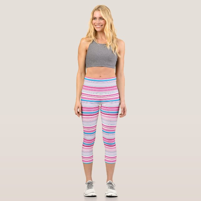 Niedlich-blaue Rosa Streifen Capri Leggings (Vorderseite)