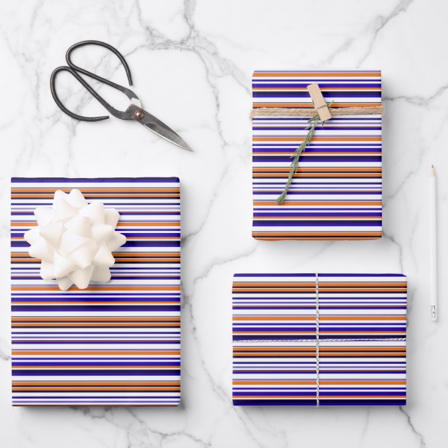 Niedlich-blaue Streifen Geschenkpapier Set (Vorderseite)