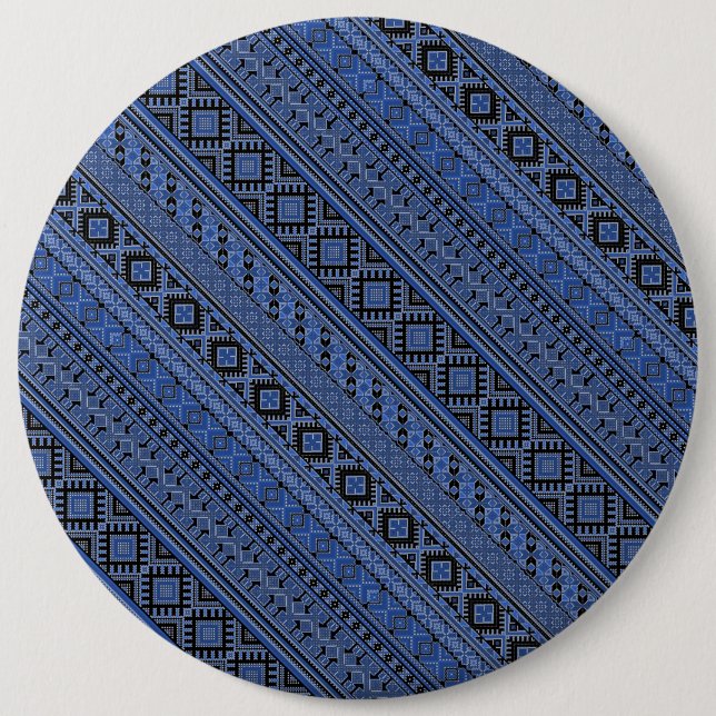 Niedlich-blaue ukrainische Ornamente Design Button (Vorderseite)